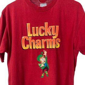 Vintage 90s Lucky Charms Cereal T Shirt Large Red Leprechaun Cotton Made In USA
